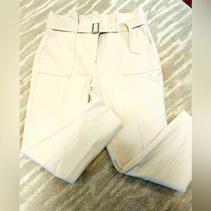 WHITE HOUSE BLACK MARKET The Tapered Ankle, Belted Pant, Cream, Size 14